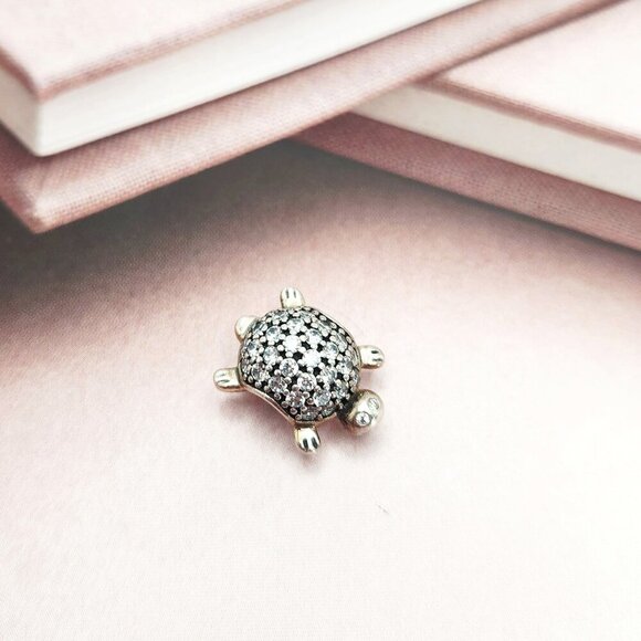 Pandora CZ Pave Sea Turtle 925 Sterling Silver Dangle Charm Authentic - Picture 1 of 2